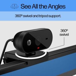 HP 53X26AA Webcam 320 Full HD 1080p con Micrófono Integrado, Gran Angular 66º, Cubierta de Privacidad, Rotación 360º, Works With Chromebook