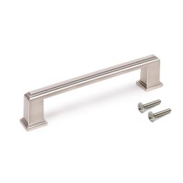 Emuca Lote de 5 tiradores para mueble Tanger, L147.5mm, intereje 128mm, Zamak, Níquel satinado