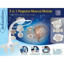 Infantino INF0773554049152 Móvil musical y proyector Dulce Noche 3 en 1 Gris