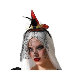 Sombrero de Bruja Rojo con Velo Negro y Plumas para Disfraz de Halloween Precio: 1.49999949. SKU: B14D85BBSY