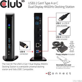Club3D CAC-1507 Docking Station Dual Display 4K 60Hz USB-C/USB 3.0 con 2xDP/6xUSB/LAN/Audio Negro