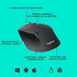 Logitech M720 Triathlon Ratón Inalámbrico Multidispositivo Easy-Switch Bluetooth y Unifying 1000 DPI 24 Meses Batería para Windows y Mac