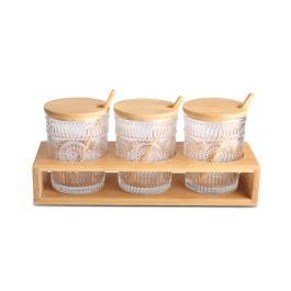 DKD Home Decor Azucarero Basicos Set de 3 piezas 300ml de Cristal y Bambú Transparente y Natural 10x28x13.5 cm Precio: 18.8899997. SKU: S3041405
