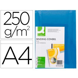 Tapa De Encuadernacion Q-Connect Carton Din A4 Azul Simil Piel 250 gr Caja De 100 Unidades