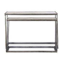 DKD Home Decor Alu antik 23 Consola Mármol Aluminio Plateado Blanco 108 x 79 x 30 cm Set de 2