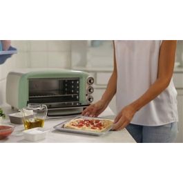 Ariete 979/04 Mini Horno Eléctrico 18 Litros Vintage Verde con Función Estática, Temporizador y Temperatura Regulable hasta 230°C, Incluye Parrilla y Bandeja