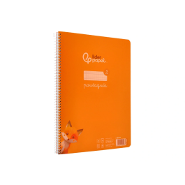 Liderpapel Cuaderno espiral A4 Pautaguía tapa plástico 80 hojas 90gr cuadro pautado 3mm con margen color naranja