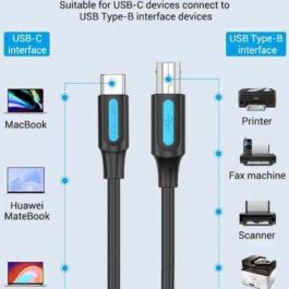 Vention CQUBG Cable USB 2.0 para Impresora | USB Tipo-C Macho a USB Tipo-B Macho | 480Mbps, 1.5m, Negro