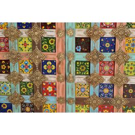 Giner y Colomer Aparador Multicolor con Detalles en Bronce, Madera de Mango, Blanco Envejecido