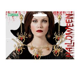 Set Collar y Pendientes Araña Dorados con Piedras Rojas para Disfraz y Eventos