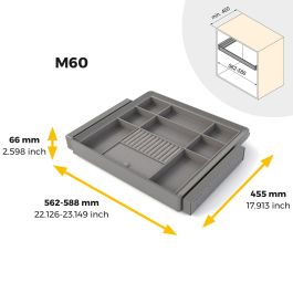 Emuca Kit de cajón organizador y bastidor regulable Quartz para armarios, guías de cierre suave y extracción total, Módulo 60cm, Acabado Titanio