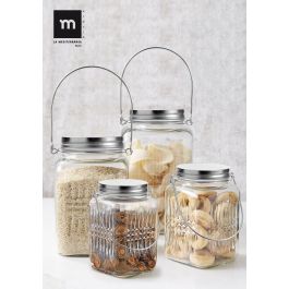 La Mediterranea Tarro de Vidrio con Tapa de Acero y Asa, 1000 ml (1L), 10.5 x 16 x 10.5 cm (12 Unidades)