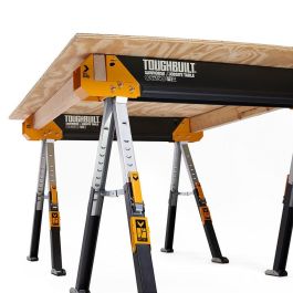 Toughbuilt Tb-c650-2 Caballete / Mesa de Trabajo Plegable de Acero - Par 2 uds - Capacidad 590kg c/u, Patas Ajustables