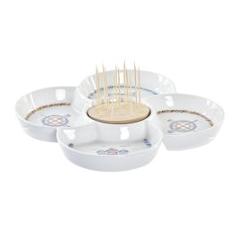 DKD Home Decor Salitre Aperitivo Mediterraneo Gres Bambu Azul Natural 25 x 25 x 10 cm