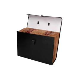 Liderpapel Maletín Clasificadora con Fuelle y Asa, 19 Departamentos, Cartón Forrado, Negro, 390x255x120 mm