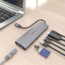 Aisens ASUC-8P033-GR Docking USB Tipo-C 8 en 1 HDMI 4K, USB-A/C 10G, RJ45 Gigabit, Lector Tarjetas, USB-C PD 100W Gris