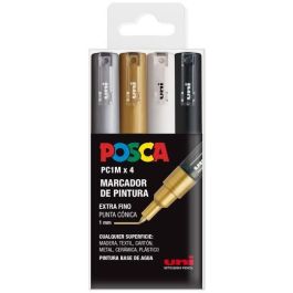 POSCA Marcadores PC-1M-4C Punta Fina 0.7 mm No Permanente Tinta Base Agua Colores Surtidos Metálicos Plata Oro Blanco Negro Estuche 4 Unidades Precio: 10.50000006. SKU: S8418982