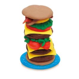 Play-Doh Juego Fiesta de Hamburguesas - Set de Plastilina con 5 Frascos, Parrilla, Moldes y Accesorios - Para Niños +3 Años
