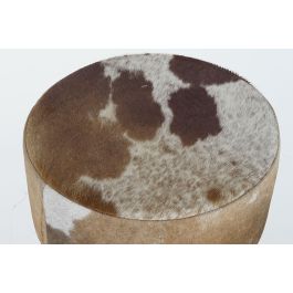 DKD Home Decor Taburete Colonial Madera Piel Vaca Colores Natural Marrón Blanco Altura Asiento 77 cm 42x42 cm