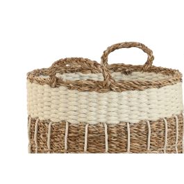 DKD Home Decor Set de 3 Cestas Boho de Seagrass y Yute Natural Blanco 35 x 42 x 35 cm