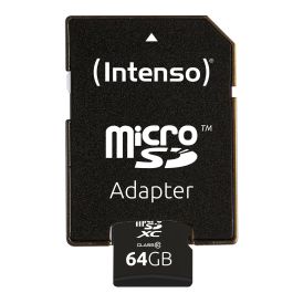 Intenso 3413490 Tarjeta de Memoria Micro SD 64GB Clase 10 con Adaptador - Velocidad Lectura 20MB/s, Escritura 12MB/s