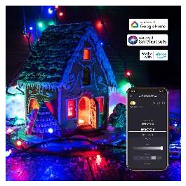 Muvit Guirnalda Luces Io Wifi Rgb - Guirnalda LED Decorativa Inteligente IP44, 60 LEDs RGB, Compatible con Alexa, Google Home y Siri, Control por App y Voz para Exterior e Interior
