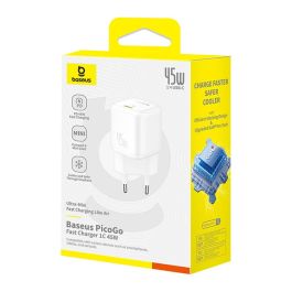 Baseus P10176800213-00 PicoGo GaN Cargador Rápido USB-C 45W Blanco - Tecnología GaN, USB Power Delivery 3.0, Fuente de Alimentación