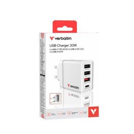 Verbatim Cargador de Pared Gan 30W con 1x USB-C PD y 3x USB-A QC 3.0/10W