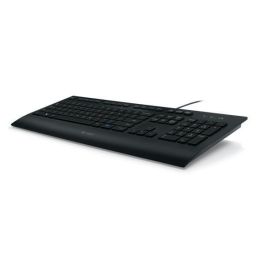 Logitech K280e Teclado USB con Cable – Robusto, Duradero, Resistente Salpicaduras, Teclas Silenciosas, Reposamuñecas Ergonómico, Negro