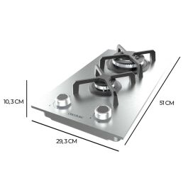 Cecotec Placa de gas Squad G 2400S 2 fuegos 5200W acero inox WOK encendido electrónico