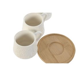 DKD Home Decor Tazas de Café Set de 6 Blancas de Porcelana y Bambú 90ml