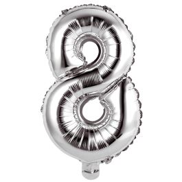 Party Time Globo Cifra 8 Plata 35 cm para Aniversarios y Cumpleaños - Reutilizable, Hinchable con Aire o Helio