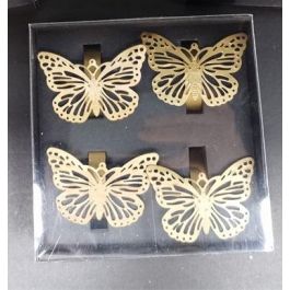 DKD Home Decor Servilletero Navidad Mariposas Dorado Plateado Metal Set 4 Piezas 14 x 14 x 5 cm