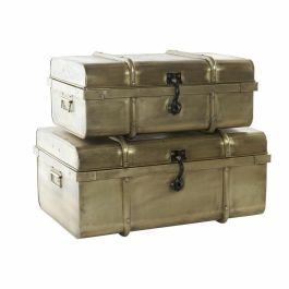 DKD Home Decor Baúl Vintage de Metal Dorado Hecho a Mano. Set de 2 Cofres de Almacenamiento y Decoración (68x42x31 cm)
