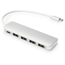 Digitus USB-C-Hub 4-Port 3.0->4xA3.0 1xC-PD intgr.Kabel wei Concentrador USB Type-C 4 Puertos 3.0 5000 Mbit/s Aluminio Plata