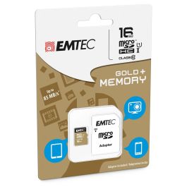 EMTEC Tarjeta MicroSDHC 16GB UHS-I U1 EliteGold Clase 10 con Adaptador SD - Velocidad 85MB/s Lectura, 21MB/s Escritura