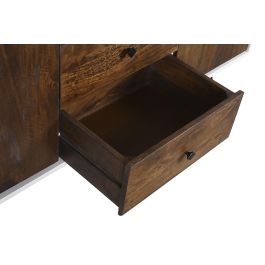 DKD Home Decor Buffet Moderno Madera de Mango Blanco Marrón Oscuro 150x40x80 cm con 3 Cajones, 2 Puertas y 2 Estantes