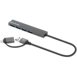 MANHATTAN 181006 Kombo-Hub USB 3.0 Type-C/Type-A 4 Puertos USB-A, 5 Gbps, Gris, Aluminio