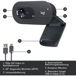 Logitech C505 Webcam HD 720p Micrófono Reducción Ruido, Corrección Luz Auto, Campo Visión 60°, Cable USB-A Largo
