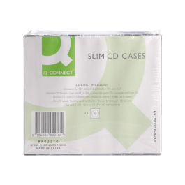 Q-connect Caja CD Slim con Interior Negro Pack 25 Unidades para Almacenamiento CD/DVD