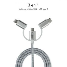 SUBBLIM Cargador coche Dual Alum 2.4A + Cable 3 in1 Silver