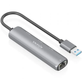 AISENS Dock USB-A a Ethernet Gigabit + Hub 3xUSB-C, Gris, 15cm, USB 3.0