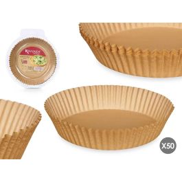 Kinvara Set 50 Moldes de Papel Redondos para Freidora de Aire, Medidas 20 x 20 x 5 cm, Color Natural, Compatible 2.5L y 5L (24 Unidades)