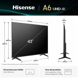 Hisense 43A6Q Televisor Smart TV 43" 4K Ultra HD VIDAA Alexa, Dolby Vision, Modo Juego Plus, Wi-Fi Negro