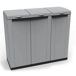 Ecoline Armario reciclaje 3 puertas 102 x 39 x 88,7 cm, gris/negro, apto para bolsas de hasta 110l