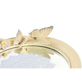 DKD Home Decor Centro de Mesa Chic Decoración Hogar Adorno Beige Resina Espejo Mariposas 22.6x24x18 cm (Largo x Ancho x Alto)