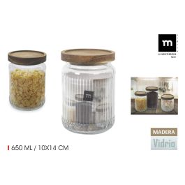 Tarro de vidrio con tapa de madera 650 ml relieve - Anna (12 Unidades) Precio: 31.50000018. SKU: B1G3NSRMTT