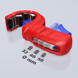 Knipex 90 23 01 BK Cortatubos para Plástico y Acero, Diámetro de Corte hasta 50 mm, Color Azul/Rojo