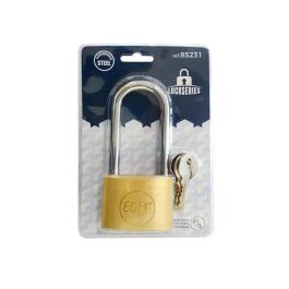 Edm Candado de latón arco largo dorado/cromado 60x20x46 mm con 3 llaves