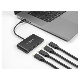 DeLOCK Hub USB 3.2 Gen 2 Tipo C con 4 Puertos USB-C, 10 Gbps, Velocidad 5 Gbit/s, Aluminio Negro, Conector USB-C, Plug and Play, Cable 0.15 m